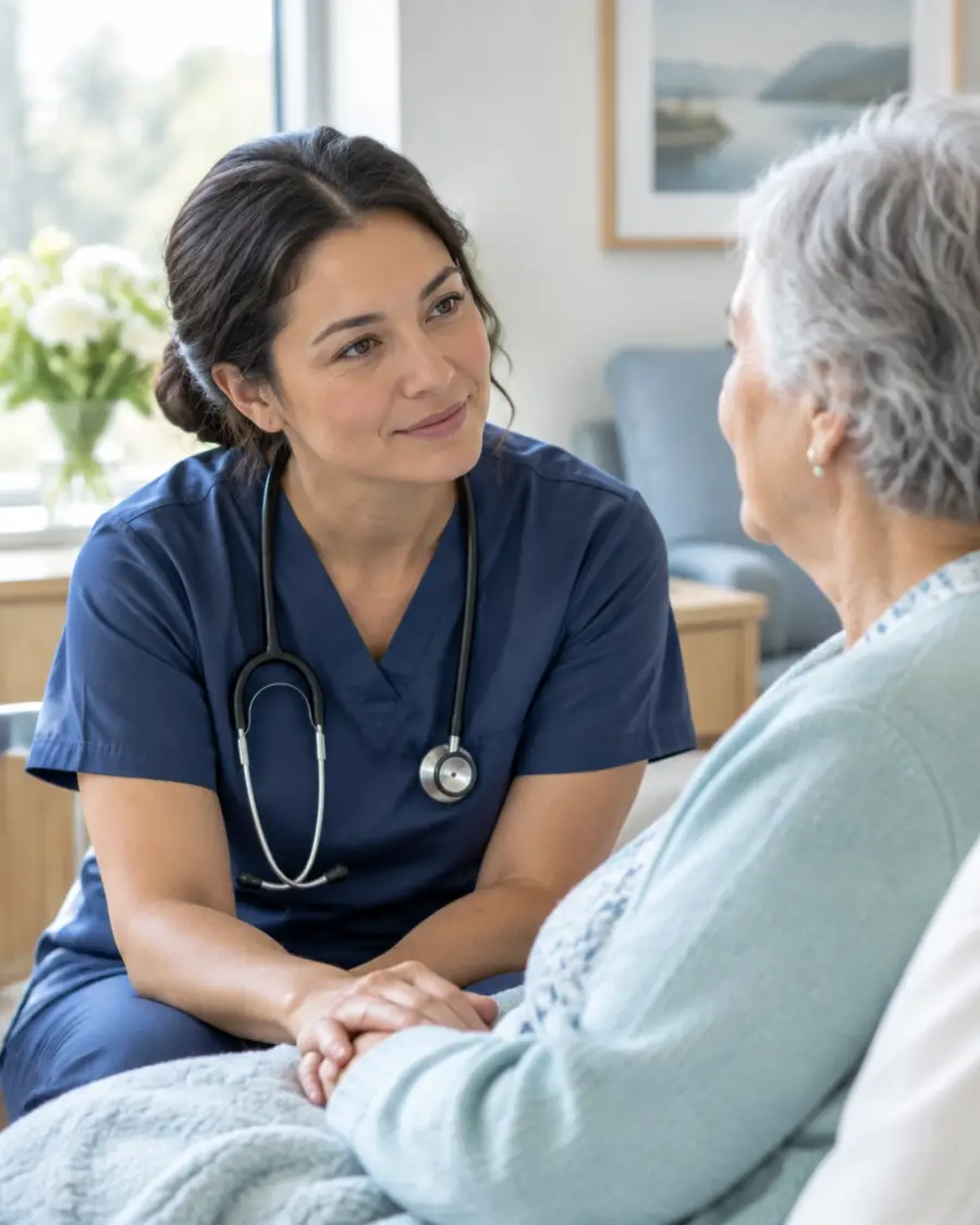 Nurse listening attentively to an older patient